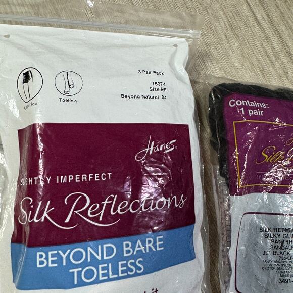 Hanes Silk Reflections Slightly Imperfect Pantyhose Tights Black & Brown NEW VTG - Picture 2 of 6